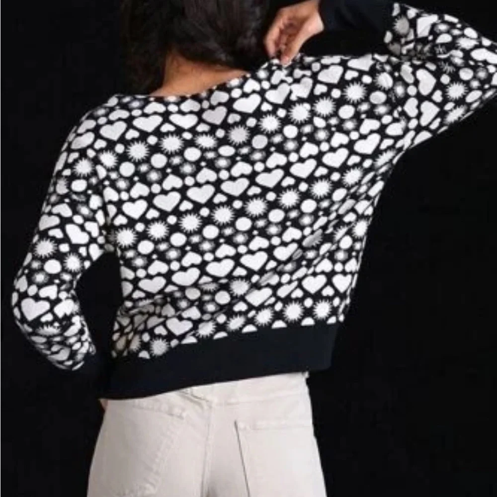Anthropologie Maeve Black and Cream Heart Pattern Sweater